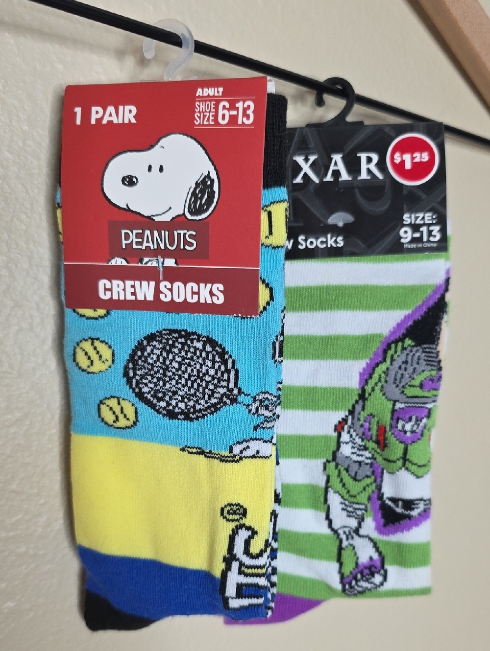 Peanuts & Pixar Crew Socks Bundle Snoopy Buzz Lightyear Mens Size 6-13 9-13 Fun